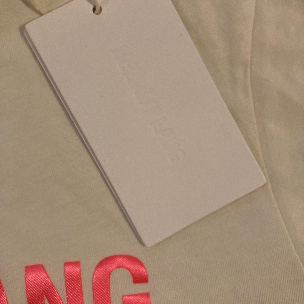 Helmut Lang Cotton Logo Women’s Baby Tee NWT Short Sleeves Cream Shocking Pink - Picture 5 of 13